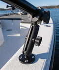 Heavy Duty Anti Vibration Trolling Motor Stabilizer Mount With 360 Degree Aluminum Bracket And Dual One Inch Rubber Ball Clamp on boat deck.