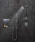 Parallel Transfer Valve Trim With Lever Handle For MasterShower K-728 Series in a modern shower setup with dark tiles
