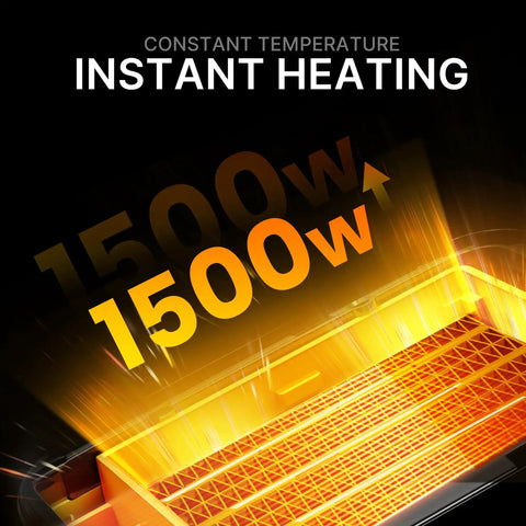 Cozy Up Quick Heat Space Heater With Dual 1500 And 900W Power graphic, highlighting instant heating feature