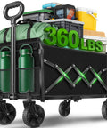 All-Terrain Folding Wagon Cart For Grocery, Camping And More, Heavy-Duty, Collapsible Utility Wagon With 360 Lb Capacity, Rugged Wheels, Easy Fold, Built To Haul All Your Gear Like A Workhorse loaded with camping gear and provisions.