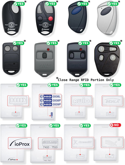 Image of 12 RFID devices, including fobs and cards, compatible with RFID Duplicator For 125kHz Key Fobs And Cards Copy Up To Four Access Badges.