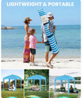 Family carrying Beach Cabana Sun Shelter 6x6 Ft With Sandbags And Side Wall For Family, Easy Setup, UPF 50 Plus UV Protection