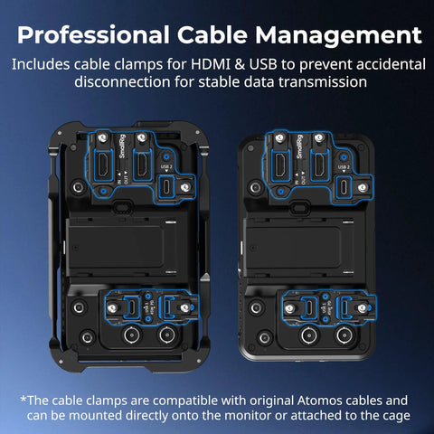 Monitor Cage Kit For Atomos Ninja TX And TX GO with HDMI and USB-C cable clamps for professional cable management