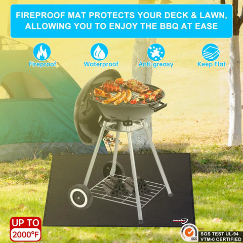 40 Inch Square Fire Pit Mat For Decks, Patios And Grills, Fireproof And Waterproof Under Grill Pad under charcoal grill on grass