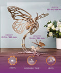 Butterfly 3D Wooden Puzzle Kit For Adults And Teens, Laser Cut Mechanical Model, Easy To Assemble Home Decor, Chill Out Wooden Craft For Relaxation And Mindful Fun. 21.7 in high, 161 parts