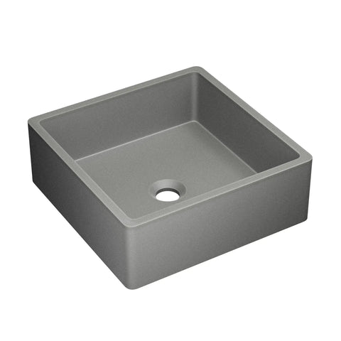 15 Inch Square Concrete Vessel Sink For Bathrooms In Dark Grey Above Counter Installation Stain Resistant Non Porous Concrete No Faucet Holes For Wall Mounted Faucets Modern Durable Vessel Basin