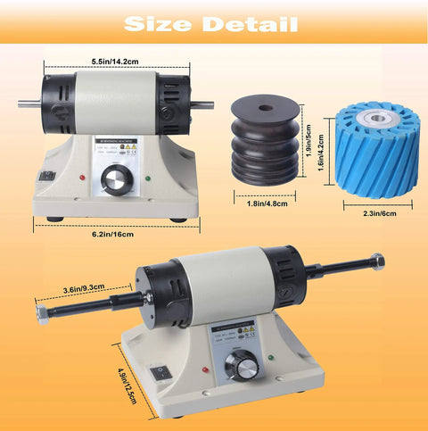 Pro-Level Leather Burnisher Machine For Killer Edges, High-Speed Edge Polisher And Grinder Tool At 8000RPM, size detail showing dimensions and components.