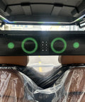 2026 Model 4 Plus 2 Seater Electric Golf Cart With 48V Lithium Ion Battery Long Range And 14 Inch Off Road Tires Solid Black audio system view with green lights, mounted above seats.
