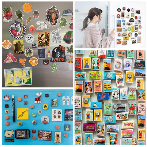 Adhesive Magnetic Sheets 12 By 16 Inches, 20 Mil Thick, showcasing colorful images and magnets for die storage and craft projects.