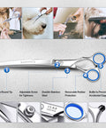 Titanium Coated Pro 6 In 1 4CR Stainless Steel Dog Grooming Scissors With Safety Round Tip Heavy Duty Pet Grooming Shears For Dogs Cats And Other Animals, stainless steel blade close-up