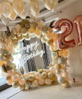 Lit Happy Birthday Neon Sign LED Light for Parties and Home Decor with 21st birthday balloon decorations indoors