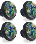 4 Pack Hummingbird Cabinet Knobs With Stained Glass Orchid Design For Kitchen And Bath Vibrant Gradient Translucent Glass