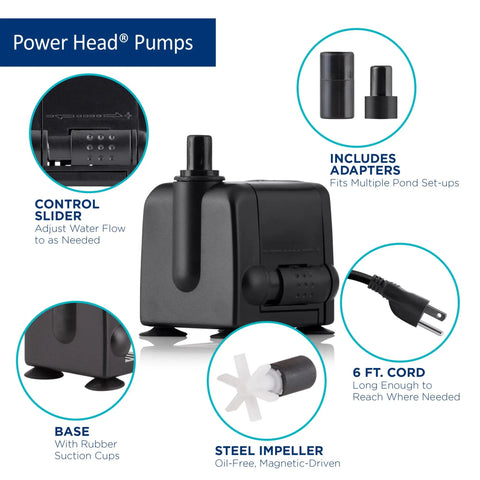 Submersible Fountain Pump 120 GPH For Ponds, Fountains, And Birdbaths, Oil Free Ceramic Impeller with controls and adapters