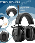 AM FM Bluetooth Five Point Four Radio Headphones With USB C Rechargeable 2000mAh Battery for Hearing Protection, side view
