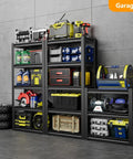 Beefy Heavy Duty Five Tier Steel Storage Shelving Unit With 600 Lb Per Shelf Capacity, Built For Garage And Warehouse Use, 72 Inch High, 35 Inch Wide, 16 Inch Deep, Industrial Metal Shelves Built To Last, loaded in garage