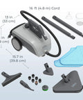 Straight Shooter Rolling Steam Cleaner With A Massive 1.5L Tank And 17 Nifty Attachments for chemical-free deep cleaning.