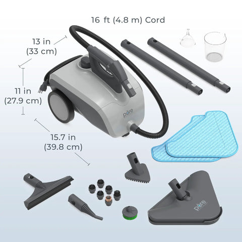 Straight Shooter Rolling Steam Cleaner With A Massive 1.5L Tank And 17 Nifty Attachments for chemical-free deep cleaning.