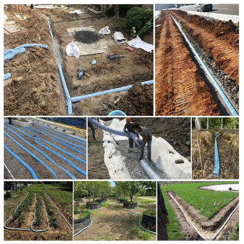 Extra Long Perforated French Drain Pipe With Steel Wire For Landscaping Flexible Infiltration Drainage Kit installed in yard