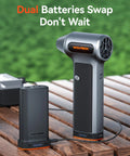 Beast-Mode MF200-2PK High-Pressure Air Duster with dual swappable batteries on a wooden table