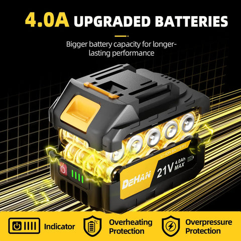 4.0A upgraded batteries for 4-In-1 Electric Pole Saw With 9.2 Ft Reach, 6-Inch And 8-Inch Cordless Chainsaw, longer-lasting performance