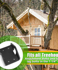 Five Pack Treehouse Brackets For 1.25 Inch Diameter Lag Tabs Heavy Duty Steel Construction For Outdoor Decks, Platforms, And Elevated Terraces With Strong Load Bearing, Weather Resistant And Easy Install. Treehouse bracket on wooden treehouse