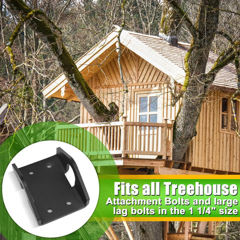 Five Pack Treehouse Brackets For 1.25 Inch Diameter Lag Tabs Heavy Duty Steel Construction For Outdoor Decks, Platforms, And Elevated Terraces With Strong Load Bearing, Weather Resistant And Easy Install. Treehouse bracket on wooden treehouse