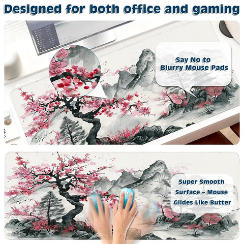 XL Desk Pad With Silky Smooth Surface And Exquisite Patterns, 31.5 By 11.8 Inches Large Mouse Pad For Extended Gaming