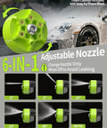 6-in-1 adjustable nozzle for Cordless Handheld Pressure Washer 1100 PSI Battery Powered With Copper Motor, 23 Ft Hose in lime green.