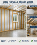 Top Notch Mineral Wool Acoustic Insulation Panels With Heavy Duty Aluminum Foil Backing Sound Dampening Heat Barrier Knock Out Noise And Block Drafts In Garages Or Sheds 24x24x1.6 Inch 4 Pack installed on a garage wall with reflective foil backing.