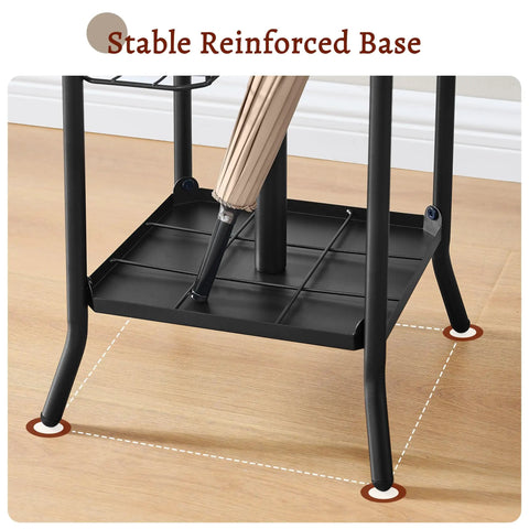 Stable reinforced base of Freestanding Coat Rack With Umbrella Holder And 12 Metal Hooks Three Tier Tree Coat Stand.