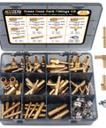 Front view: KOOTANS brass hose barb fittings kit, 80 pcs, gray plastic case with hose clamps