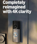 Hefty Wired Doorbell With Retinal 4K Wide Angle Lens And Sharp Night Vision Paired With Crystal Clear Two Way Audio installed on door.