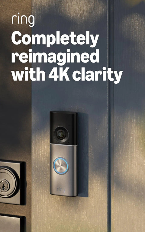 Hefty Wired Doorbell With Retinal 4K Wide Angle Lens And Sharp Night Vision Paired With Crystal Clear Two Way Audio installed on door.