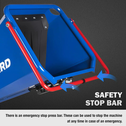 Close-up of safety stop bar on Towable 6 Inch Wood Chipper With Electric Start 15HP 420cc Gas Powered Engine Beast Drum Mulcher