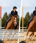 Rider and horse using Six 6-Foot Adjustable Pole Bending Poles For Horses And Pups in equestrian training