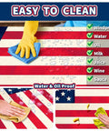 Vintage Patriotic American Flag Picnic Table Cover Set With Bench Covers Waterproof Outdoor Tablecloths For 6 Foot Tables 72x30 And 72x12, showing easy-to-clean design with water-resistant surface.