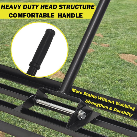 Rugged 30 Inch By 10 Inch Lawn Leveling Rake With Adjustable Long Handle And High Carbon Steel Blade for stable multi-surface use