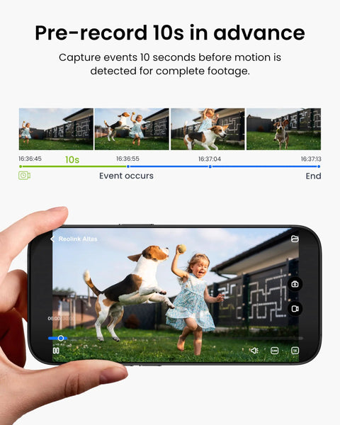 Child and dog captured on smartphone screen, showcasing Top Shelf 2K Wireless Outdoor Security Camera Equipped With Badass Solar Power And Massive Battery Reserve Plus 10 Second Pre Recording For Legit Motion Triggers And Slick Night Vision Clarity.