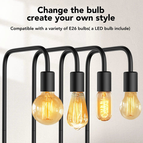 Industrial Tall Floor Lamp With Light Bulb Included Black Led Floor Lamp For Home Office Bedroom Decor Reading 360 Degree Beam Soft Flicker Free Lit Lighting Energy Saving E26 Base Compatible, various bulb styles shown
