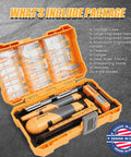 41-Piece Hobby Knife Set For Modeling And Crafting with ergonomic rubber handles in open case showing tools and blades.