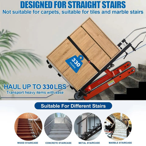 Heavy Duty Electric Stair Climber Hand Truck With 300 Kg Load Capacity And Silent Crawler Design For Fast Logistics Work In Warehouses Featuring 2200w Brushless Motor Plus Long Battery Life on stairs with heavy wooden box.