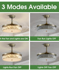 42 Inch Dimmable Fandelier Ceiling Fan With Light And Remote Control showing three modes and retractable blades