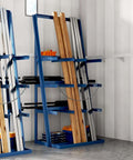Vertical Bar Rack For Workshop Or Garage, Heavy Duty Pipe And Lumber Storage System With 3000 Lb Capacity, steel shelves, indoors.