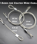 Vinyl Coated Stainless Steel Cable Lanyards With Double Loop Ends Six Inch Length Three Millimeter Wire Diameter Twenty Pack Ultra Durable Heavy Duty Safety Tethers For Tools And Outdoor Gear shown in three sizes on black background
