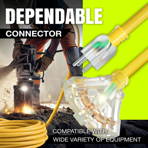Illustration of 75 Foot Indoor Outdoor Extension Cord 3 Outlet Heavy Duty 12 Gauge 3 Conductor SJTW Waterproof Flexible Cable