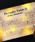 Acrylic Periodic Table Display With Real Elements Inside, 83 Element Samples In 3D Colorful Shapes illuminated with warm lights