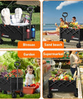 Foldable Lightweight Utility Wagon Cart With Wheels For Grocery Shopping Camping Beach Garden And Sports Black Heavy Duty Collapsible Wagon hauling items outdoors