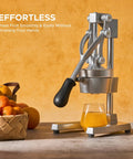 Manual Citrus Juicer Heavy Duty Cast Iron Press With Removable Strainer for Oranges Lemons Grapefruit and Pomegranate Home Bar Use Gray
