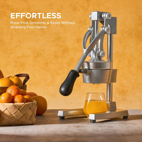 Manual Citrus Juicer Heavy Duty Cast Iron Press With Removable Strainer for Oranges Lemons Grapefruit and Pomegranate Home Bar Use Gray