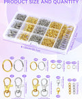 Totally Rad 990 Piece DIY Keychain Craft Kit featuring assorted gold and silver clasps in a sorted case for jewelry making.